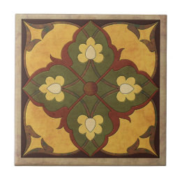 Padrão Afegão em Mostarda, Russet e Olive Green