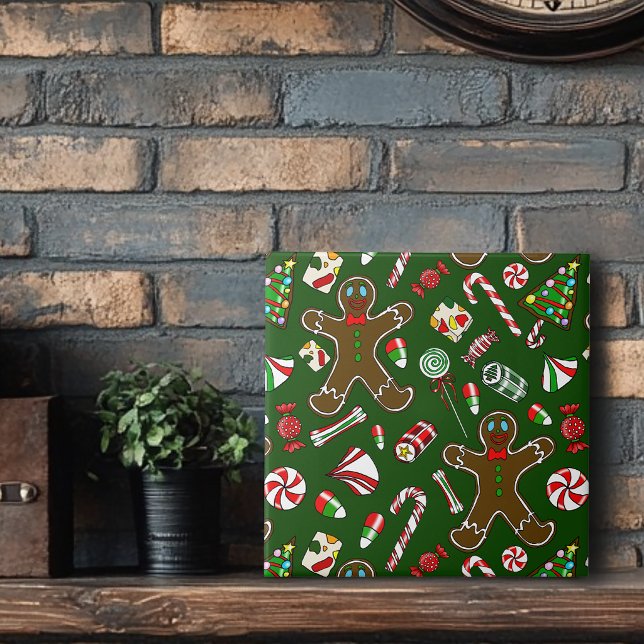 Padrão Alegre de Gengibre Festivo Verde com Doces (Criador carregado)