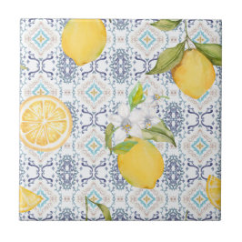 Padrão Aquarela de Limão Siciliano com Azul Ornate
