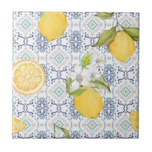 Padrão Aquarela de Limão Siciliano com Azul Ornate