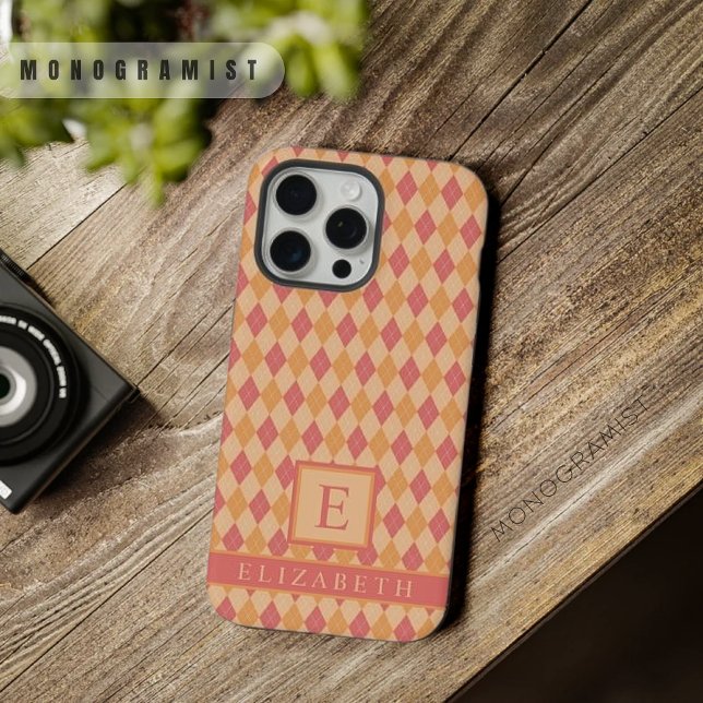 Padrão Argyle Laranja Rosa Amarelo Personalizável (Customizable Yellow Pink Red Orange Argyle Pattern iPhone Case)