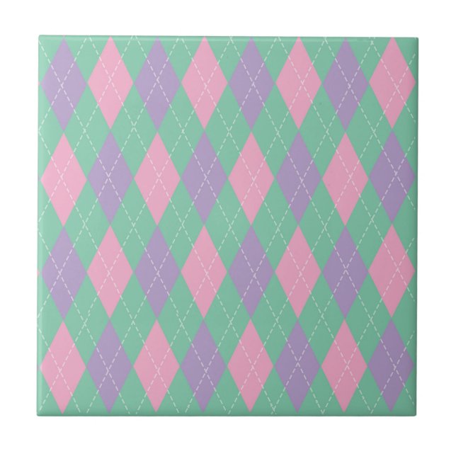 Padrão Argyle Verde Laranja Rosa Elegante (Frente)