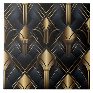 Padrão Art Déco, efeito metálico, preto e dourado
