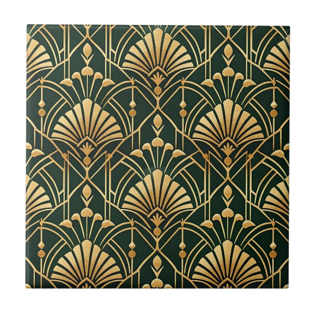 Padrão Art Déco em Ouro Esmeralda (Frente)