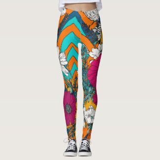 Padrão artístico com flores coloridas Leggings