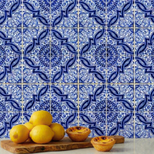 Padrão Autêntico de Azulejo Mediterrâneo Azul Bran