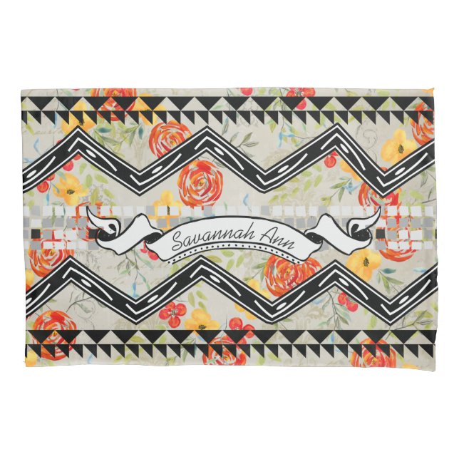 Padrão Aztec Floral Vermelho e Laranja Personaliza (Frente)