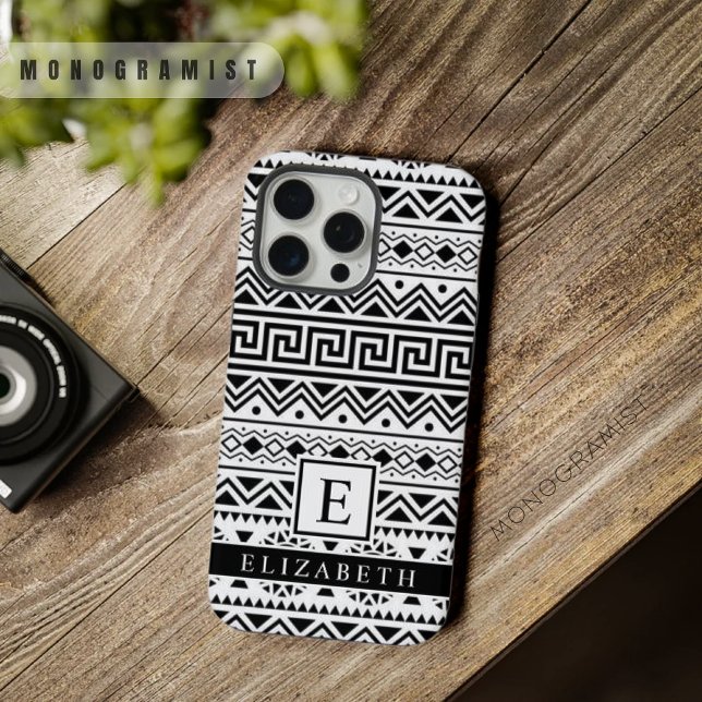 Padrão Aztec preto e branco personalizável (Customizable White and Black Aztec Pattern iPhone Case)