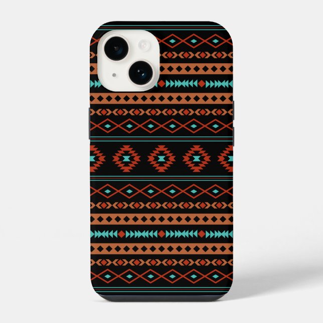 Padrão Aztec Rusts Teal Black Mixed Motifs (Verso)