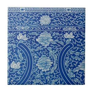 Padrão Azul Clássico Chinês Floral Cobalto Antiqua