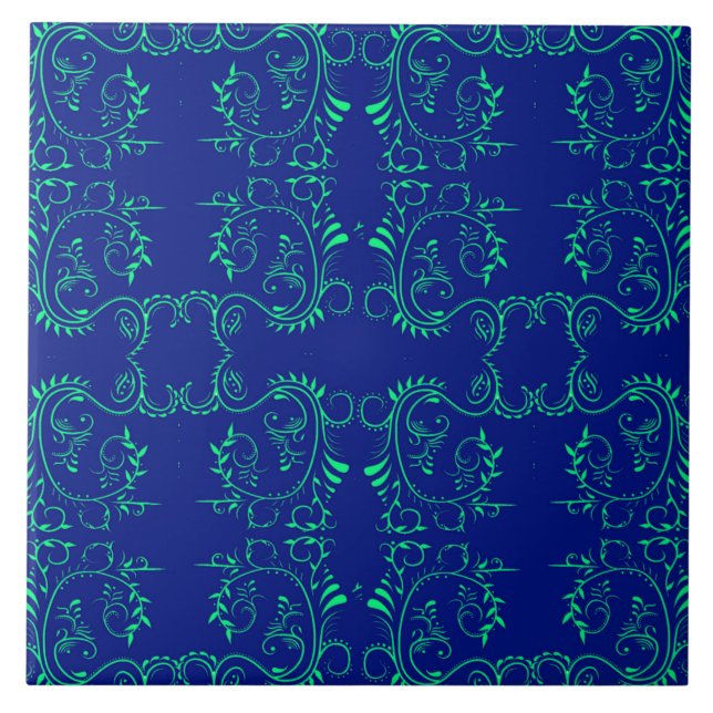 Padrão azul de vinha abstrato verde (Frente)