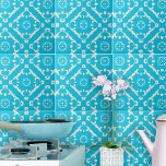 Padrão Azul e Branco do Barroco Vintage<br><div class="desc">Belo design de azulejo de cerâmica com um padrão uniforme em estilos mosaicos de damasco em ciano e branco.</div>