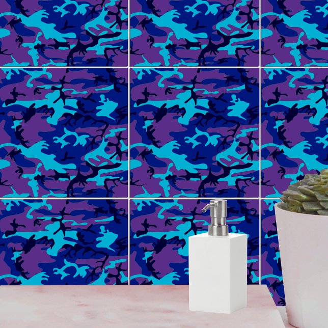 Padrão Azul Escuro de Camouflage e Roxo (Camouflage Dark Blue & Purple Pattern Ceramic Tile)