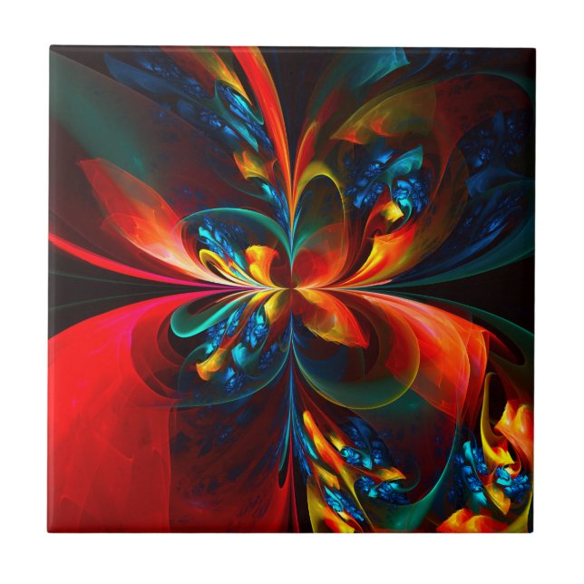 Padrão Azul Laranja-Abstrato Floral Moderno #14 (Frente)