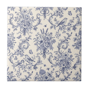 Padrão Azul Toile de Jouy Francês Country Vintage 