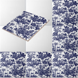 Padrão azul Toile de Jouy Quatro Partes do Mundo