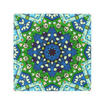 Padrão Azul Verde-Mosaico Mandala Retro