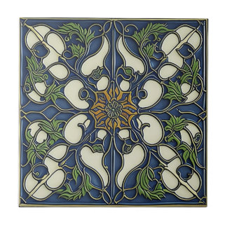 padrão azul vintage art nouveau cerâmica azulejos
