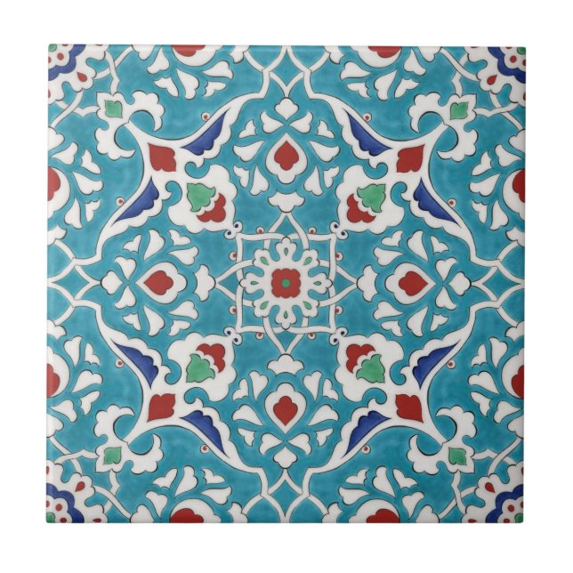 Padrão Azulejo Branco Azulejo Vermelho Azul (Frente)