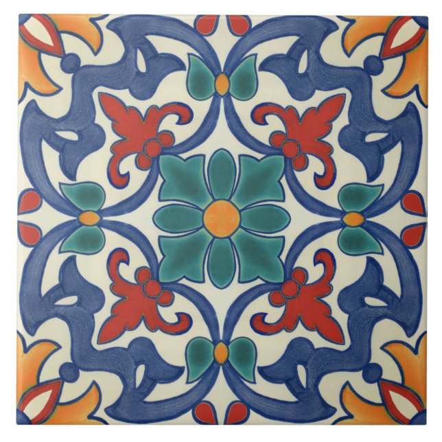 Padrão Azulejos Amarelo Azulejos Azul Vermelho Azu (Frente)