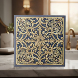 Padrão Barroco Ornate Pat#2 Azul Dourado ID1195