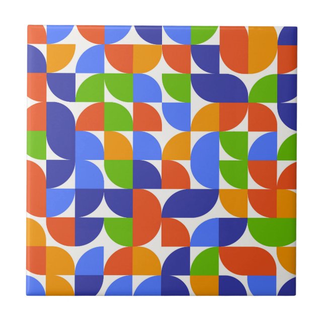 Padrão Bauhaus Meio do Século Azul, Laranja, Verde (Frente)