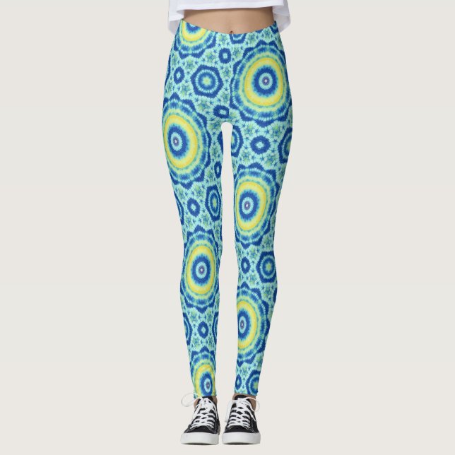 Padrão Blue Tie Dye Mandala - Leggings (Frente)