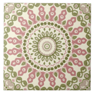 Padrão Boêmio Vintage Mandala Verde e Rosa