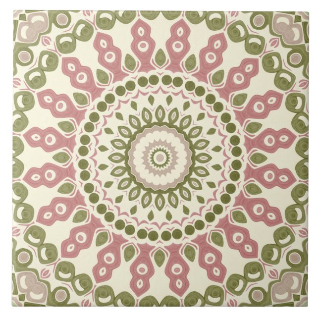 Padrão Boêmio Vintage Mandala Verde e Rosa (Frente)