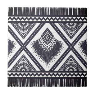 Padrão Boho Branco Azul-Marinho