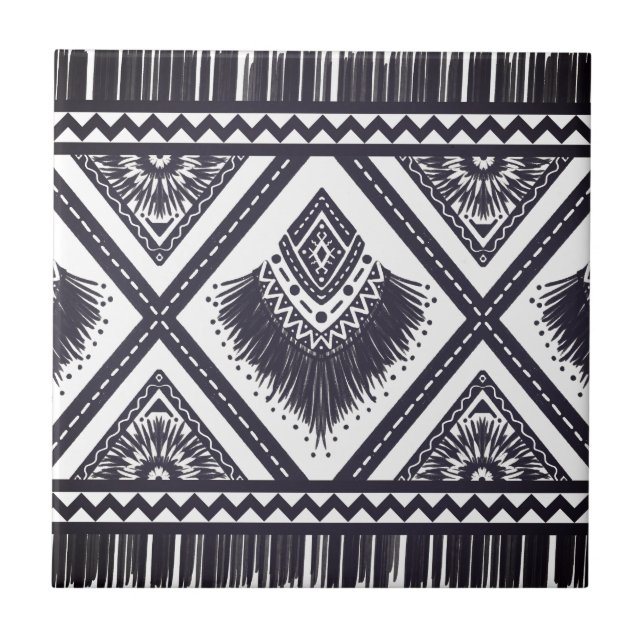 Padrão Boho Branco Azul-Marinho (Frente)