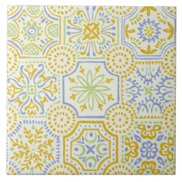 Padrão Boho de Azulejo Mediterrâneo em Aquarela