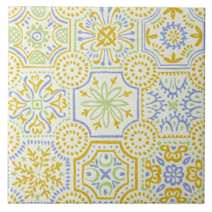 Padrão Boho de Azulejo Mediterrâneo em Aquarela