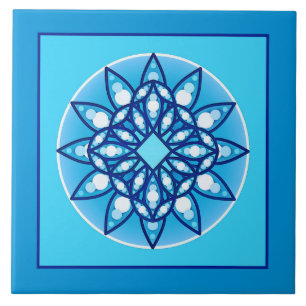 Padrão Bordado de Mandala em turquesa e azul