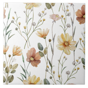 Padrão Botânico Boho de Flor Silvestre em Aquarela