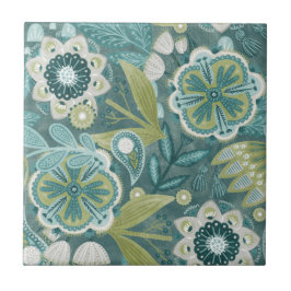 Padrão Botânico Boho Floral Turquesa