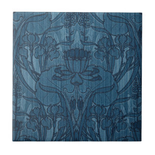 Padrão Botânico Chic Azul Art Nouveau Íris