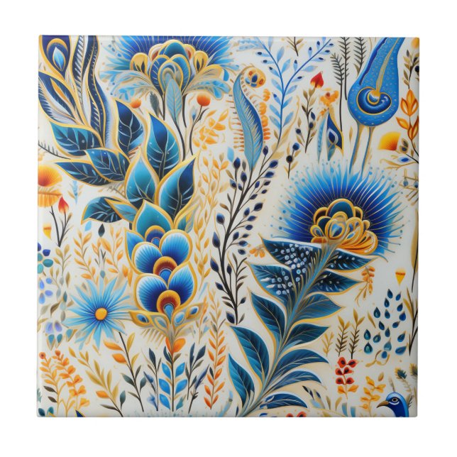Padrão Botânico de Aves Exóticas Chinoiserie (5) (Frente)