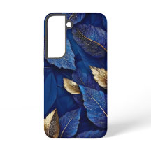 Padrão Botânico de Folhas em Azul Marinho e Dourad