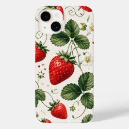 Padrão Botânico de Morango Sem Costura Estilo Vint