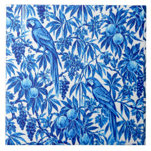 Padrão Botânico de Papagaio Tropical Azul