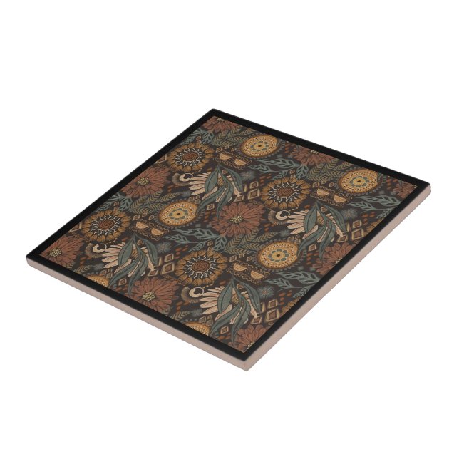 Padrão Botânico de Terracota Salvia Boho Escuro (Lateral)