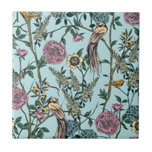 Padrão botânico em cor azul estilo retrô