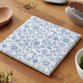 Padrão Botânico Floral Azul e Branco Moderno