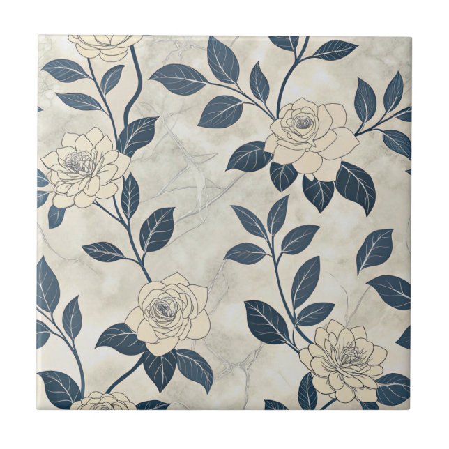 Padrão Botânico Floral Azul Vintage (3) (Frente)
