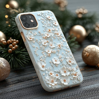 Padrão Botânico Floral Branco Elegante