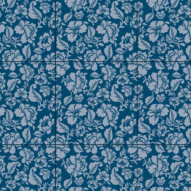 Padrão Botânico Floral Casa Branca Azul (Floral Botanical Pattern Blue White Home Living Ceramic Tile)