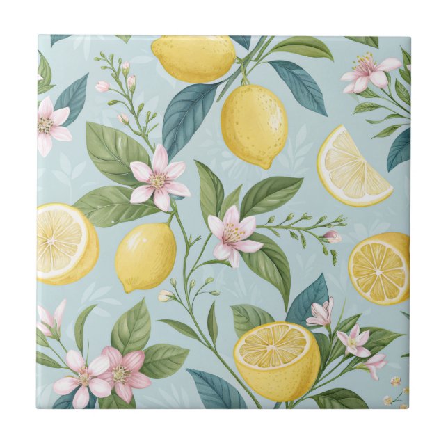 Padrão Botânico Floral de Limão Fresco (Frente)