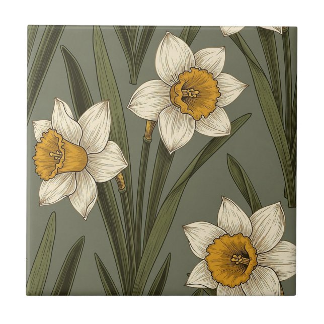 Padrão Botânico Floral de Narciso Amarelo de Prima (Frente)
