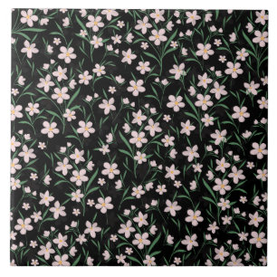Padrão Botânico Floral Rosa Aquarela Preto